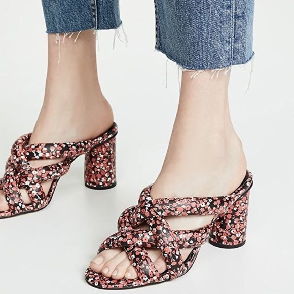 REBECCA MINKOFF Amandine Block Heel Floral Strappy Sandals Mules In Red Size 6.5 - Picture 1 of 11
